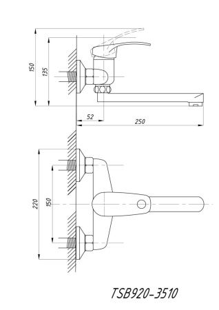 Смеситель для кухни TSARSBERG TSB-920-3510 настенный хром
