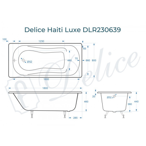 Ванна чугунная Delice Haiti Luxe DLR230639 180х80 пристенная прямоугольная - фото 2