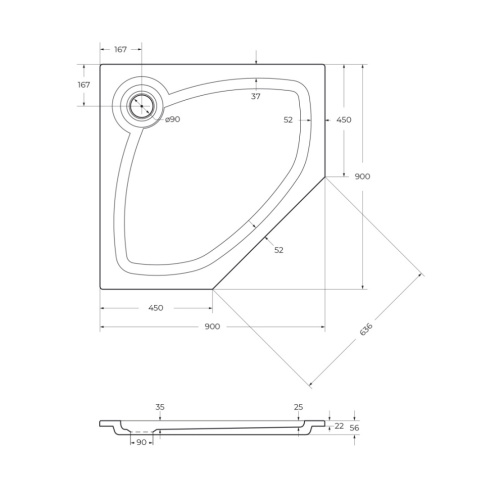 Душевой поддон Cezares TRAY-S-P-90-56-W 90х90 искусственный мрамор белый - фото 2