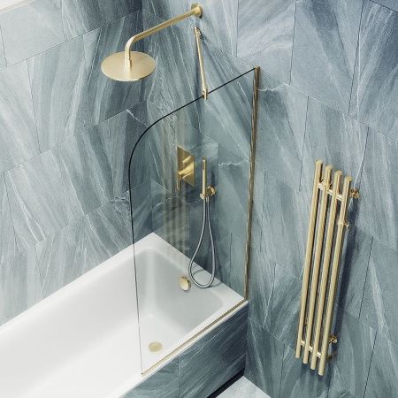Душевая шторка на ванну Maybah Glass MGV-131-3у 35х140 стекло прозрачное профиль золото ориентация универсальная