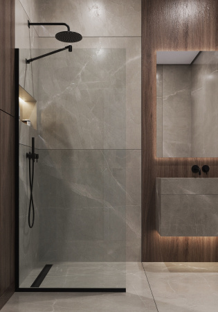 Душевая перегородка Timo T07 89х195 стекло прозрачное профиль черный