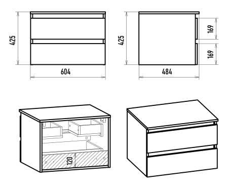 Тумба под раковину Brevita Dakota DAK-09060-19/02-2Я 60х48х43 подвесная цвет черный/коричневый