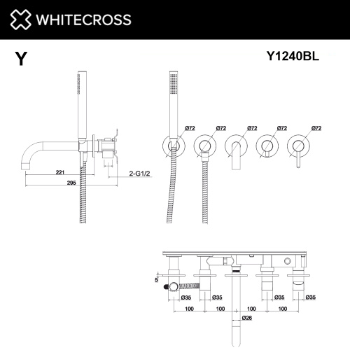Смеситель для ванны Whitecross Y black Y1240BL встраиваемый черный матовый без термостата - фото 2