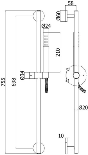 Душевой гарнитур Paffoni Life ZSAL135NO настенный черный - фото 5 Душевой гарнитур Paffoni Life ZSAL135NO настенный черный - фото 5