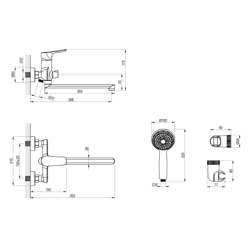 Смеситель для ванны LeMark Selena LM0851C настенный хром - фото 2