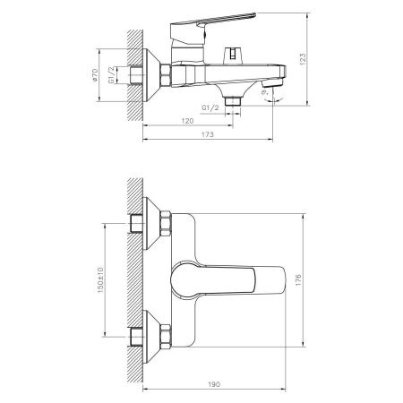 Смеситель для ванны и душа DECOROOM DR22 DR22036 настенный хром
