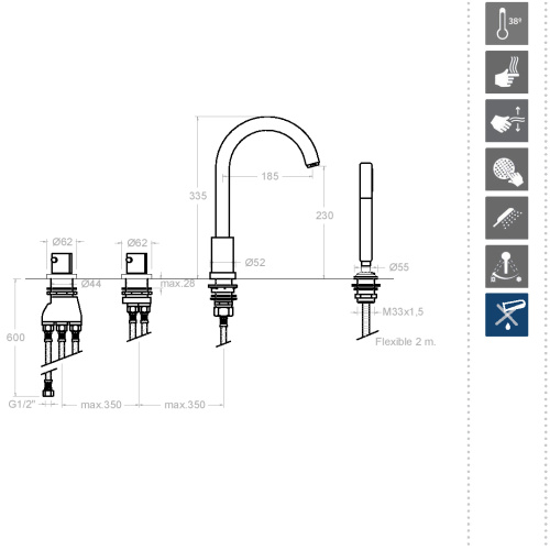 Смеситель для ванны Ramonsoler AROLA 263303TM на борт ванны хром - фото 3