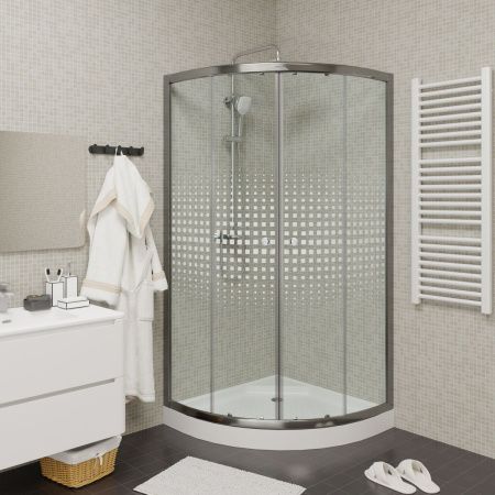 Душевой уголок Parly Z9111 90х90 стекло с рисунком профиль хром с поддоном