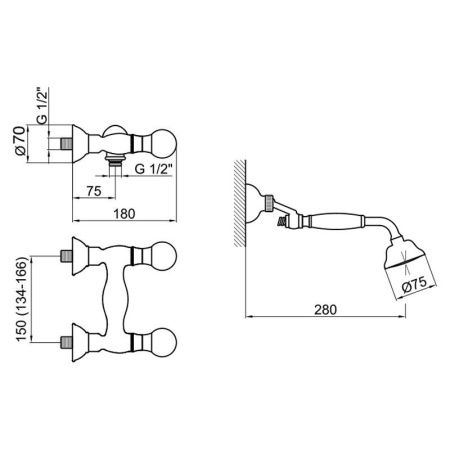 Смеситель для ванны и душа Webert Karenina KA760101065 настенный бронза