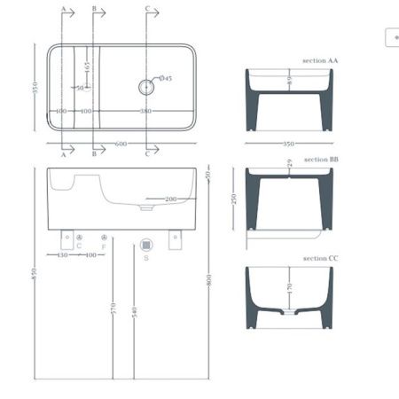 Раковина керамическая Artceram Brooklyn BNL004 01 34 60 см накладная цвет белый без отверстий под смеситель