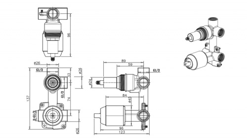 Скрытая часть встраиваемого смесителя Bravat Built-in D982BW-B-ENG - фото 2