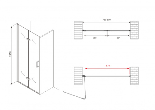 Душевая дверь Abber Zart AG08080P 80х195 стекло прозрачное профиль хром глянцевый - фото 5