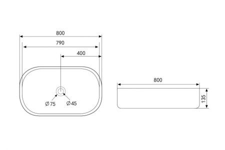 Раковина из сантехнического фаянса Abber BEQUEM AC2110 80х40 накладная цвет белый без отверстий под смеситель