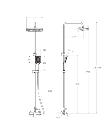 Душевая стойка BelBagno DUE DUE-DOCM-GM настенная цвет оружейная сталь