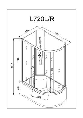 Душевая кабина AvaCan L720RN 120х80 асимметричная без крыши ориентация правая