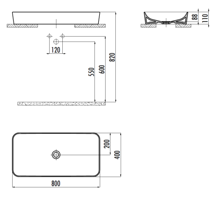 Раковина из сантехнического фарфора Creavit Ultra UL080-00CB00E-0000 80х40 накладная цвет белый 1 отверстие под смеситель