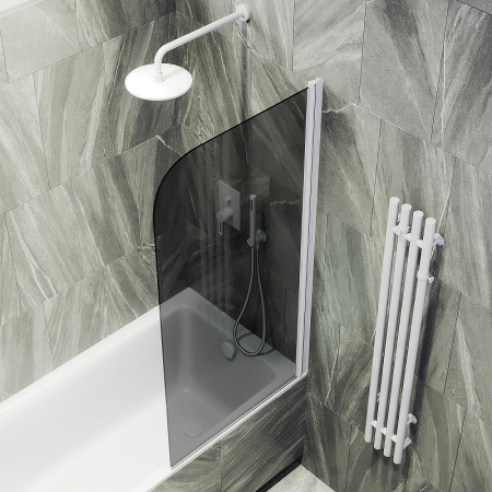 Душевая шторка на ванну Maybah Glass MGV-613-1 60х140 стекло тонированное профиль белый ориентация универсальная