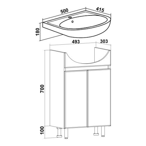 Тумба под раковину Runo ЛАДА 00-00001162 50х30 напольная цвет белый - фото 5