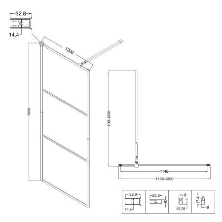 Душевая перегородка Niagara Nova NG-688-12BLACK 120х195 стекло прозрачное с рисунком профиль черный матовый