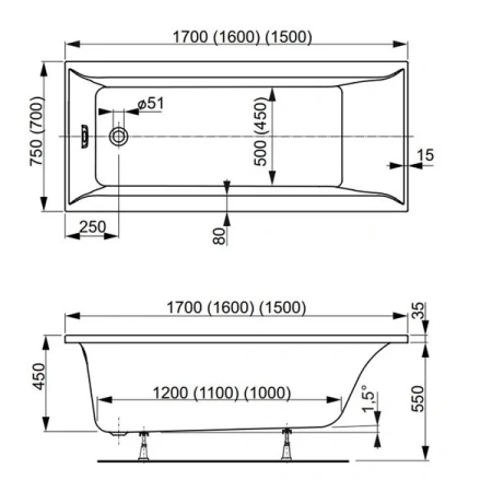 Ванна акриловая Vagnerplast Veronela VPBA170VEA2X-04 170х75 пристенная прямоугольная без каркаса
