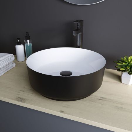 Раковина из сантехнического фаянса Grossman Color GR-4040BW 40х40 накладная цвет белый/черный без отверстий под смеситель