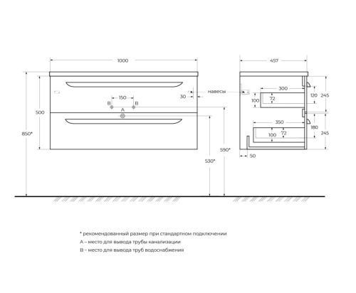 Тумба под раковину Cezares ECO-CER ECO-CER-N-1000-2C-SO-NCS-P 100х45,7х50 - фото 2