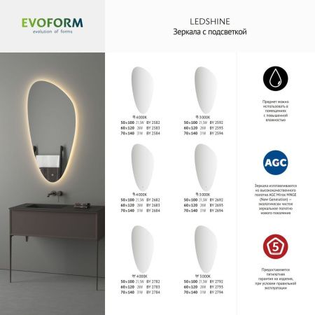 Зеркало с подсветкой Evoform Ledshine BY 2682 50х100 подвесное