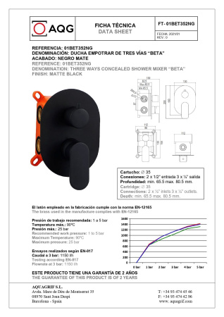 Смеситель для душа AQG Beta 01BET352NG встраиваемый в стену черный матовый