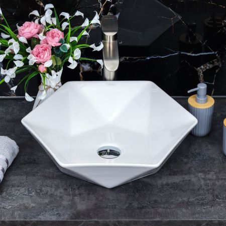 Раковина из сантехнического фарфора Melana 320342-805 50х50 накладная цвет белый без отверстий под смеситель
