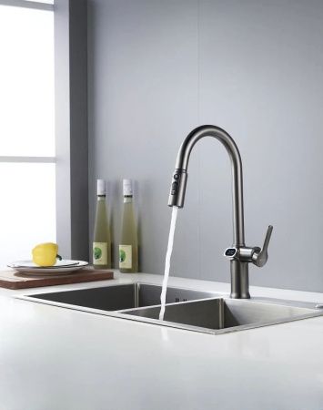 Смеситель для кухни Knotlor KN-100/GM на мойку вороненая сталь