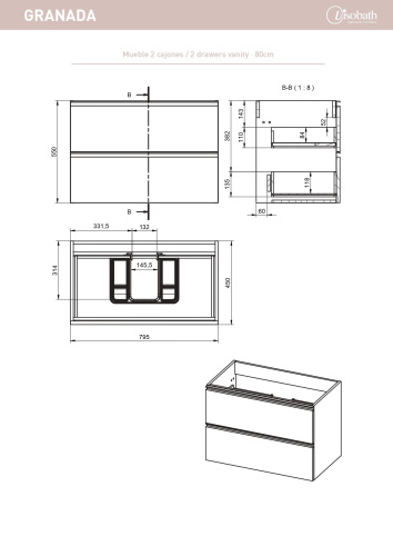 Тумба под раковину Visobath Granada 87521/87602 80х45х55 подвесная цвет темно-серый - фото 2
