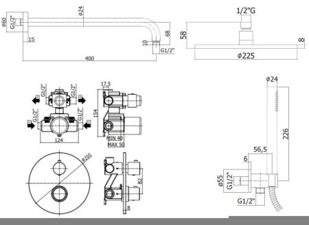 Душевая система Paffoni Light KITLIQ018NO встраиваемая в стену цвет черный с термостатом