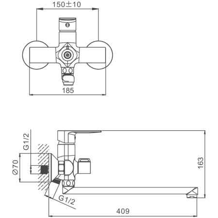 Смеситель для ванны и душа BELZ B22679 настенный хром