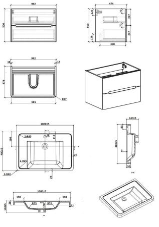 Тумба с раковиной Parly River River100 100х50 подвесная цвет белый