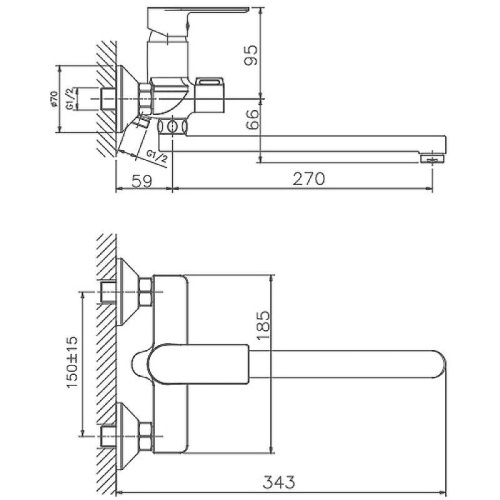 Cмеситель для ванны и душа Haiba HB22505-8 настенный белый/хром - фото 2 Cмеситель для ванны и душа Haiba HB22505-8 настенный белый/хром - фото 2