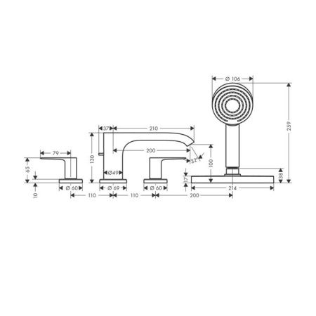 Смеситель Hansgrohe Vivenis 75444700 на борт ванны белый