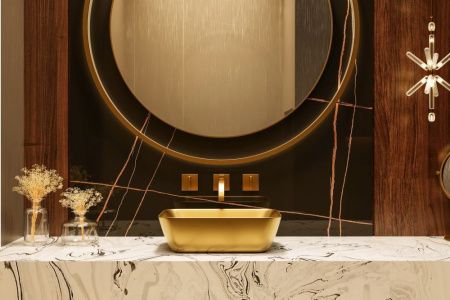 Раковина из сантехнического фаянса Abber RECHTECK AC2200MMG 50х30 накладная цвет золото без отверстий под смеситель