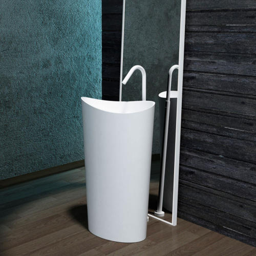 Раковина из искусственного камня MonteBianco Onda grande 13008 38х38 напольная цвет белый матовый без отверстий под смеситель - фото 3