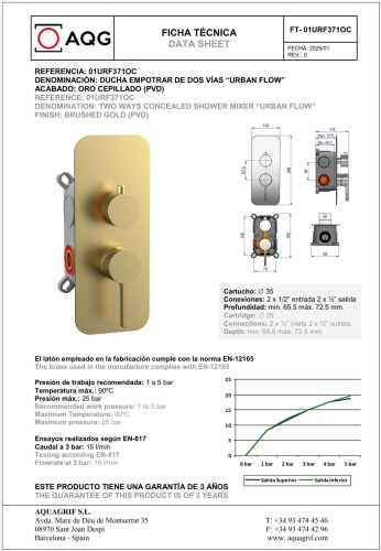 Смеситель AQG Urban Flow 01URF371OC встраиваемый золото матовое - фото 2