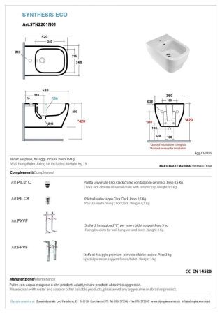 Биде подвесное Olympia Sinthesis Eco SYN2201N01 цвет белый