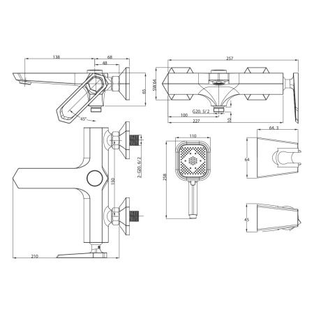 Смеситель для ванны LeMark Prizma LM3914C настенный хром