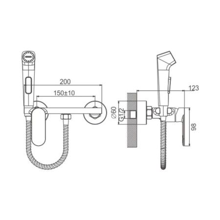 Гигиенический душ со смесителем Belz B55645-3 оружейная сталь