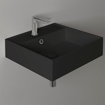 Раковина из санфаянса Simas Agile AG51 nero matt*1 51х46 подвесная цвет черный матовый 1 отверстие под смеситель
