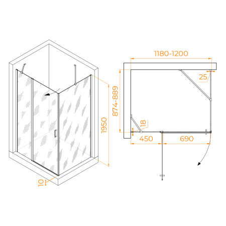 Душевой уголок RGW Leipzig 06124429-11 120х90 стекло прозрачное профиль хром глянцевый без поддона