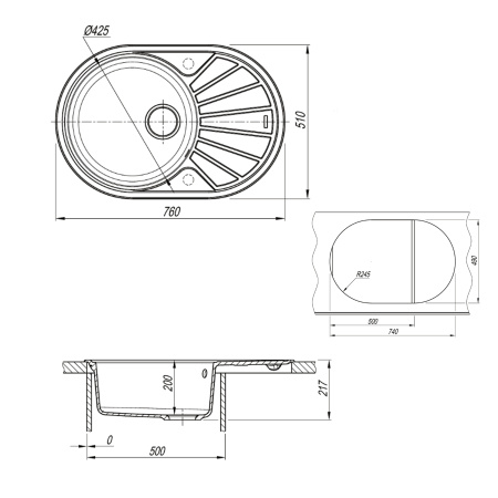 Кухонная мойка Uperwood Quartz Premium UPD-02 3910202106 76х51 цвет серый матовый