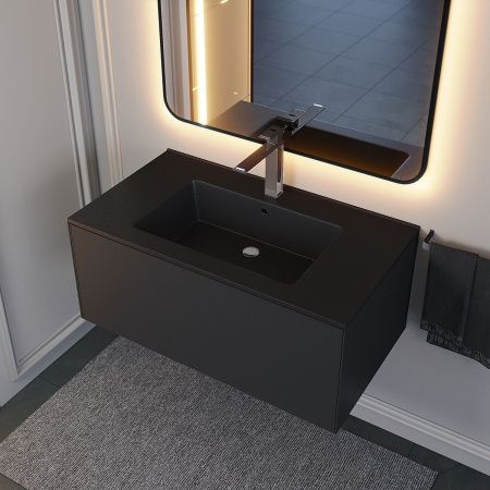 Раковина из искусственного камня Uperwood Parma Quartz 291003011 90х50 полувстраиваемая цвет черный