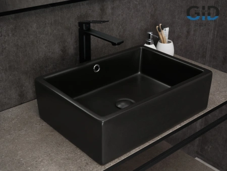 Раковина керамическая Gid Geométrico 53381 50х40 накладная цвет черный без отверстий под смеситель
