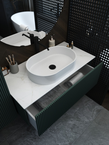 Тумба со столешницей La Fenice TERRA NFNC-01-TER-G-80-3-GG 81х36х47 подвесная цвет серый/зелёный - фото 4