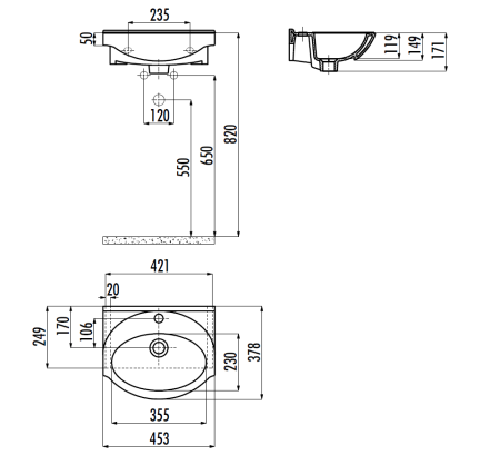 Раковина из сантехнического фарфора Creavit ETOL ET045-00CB00E-0000 50х40 накладная цвет белый
