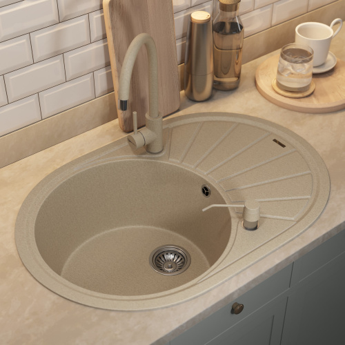 Кухонная мойка Uperwood Quartz Premium UPD-02 3910202105 76x51 цвет бежевый матовый - фото 3